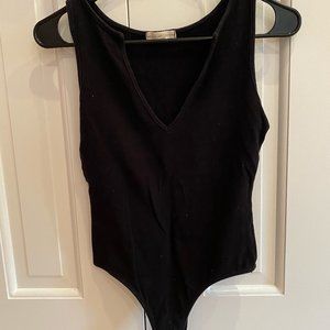 Black V neck thong Bodysuit